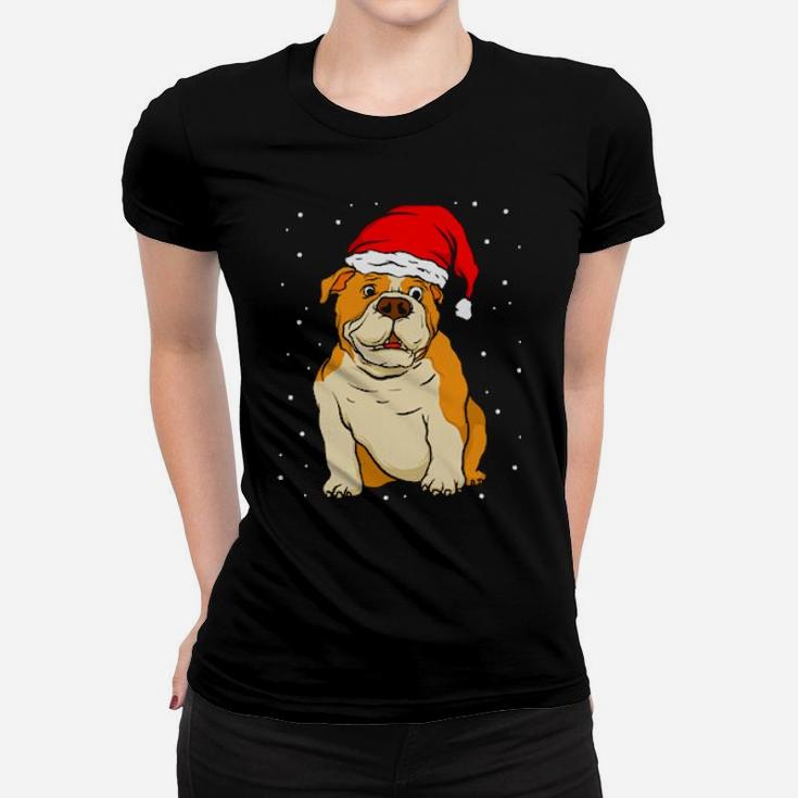 English Bulldog Santa Hat Xmas Dog Women T-shirt