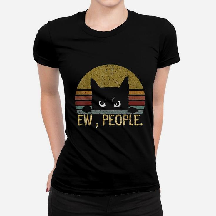 Ew People Black Cat Vintage Retro Women T-shirt
