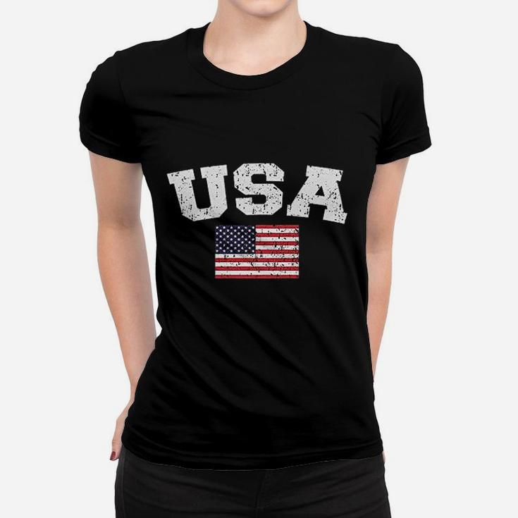 Faded Distressed Usa Flag Women T-shirt