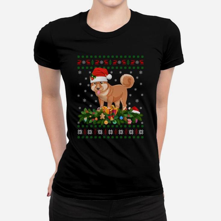 Family Matching Xmas Lighting Ugly Shiba Inu Christmas Sweatshirt Women T-shirt