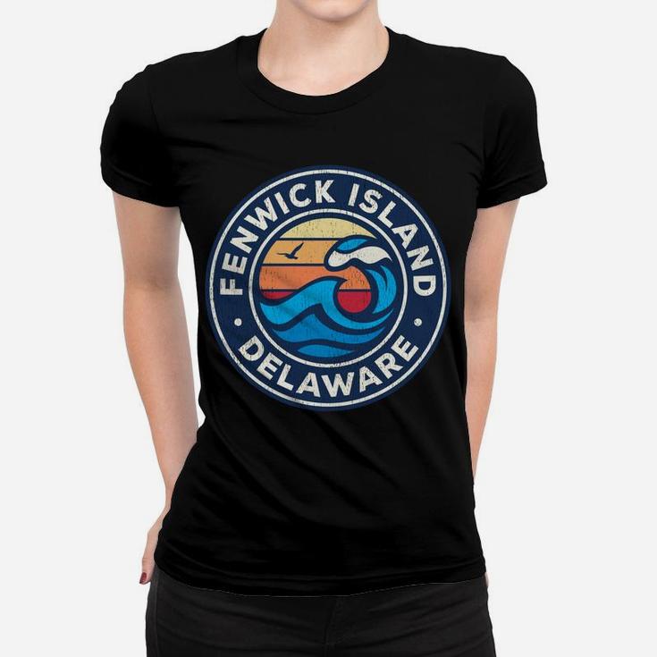 Fenwick Island Delaware De Vintage Nautical Waves Design Women T-shirt