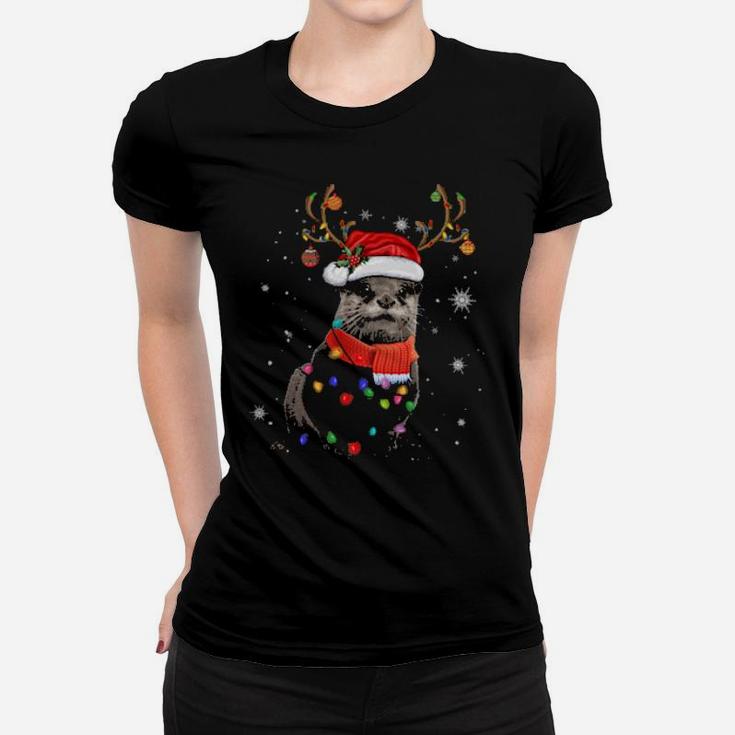 Ferret Reindeer Santa Hat Women T-shirt