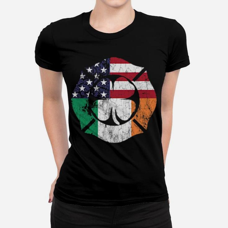 Firefighter St Patricks Day Irish American Flag Fireman Women T-shirt