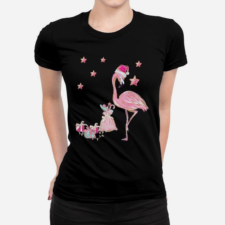 Flamingo Santa Clause Christmas Tee Gift Hawaiian Xmas Gift Sweatshirt Women T-shirt
