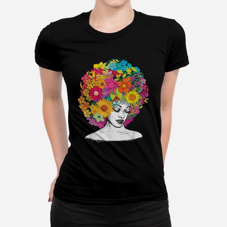 Flower Afro Women Black Queen African American Melanin Queen Women T-shirt
