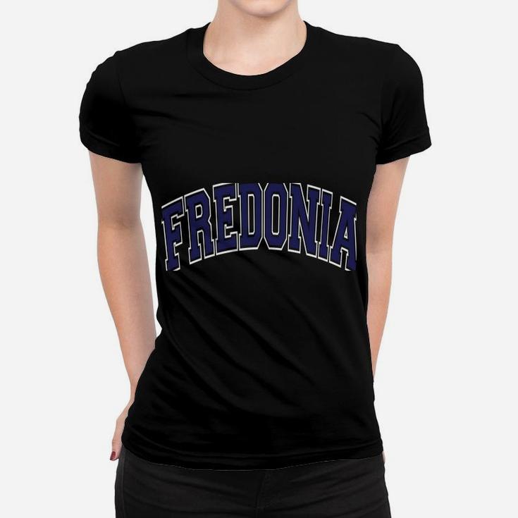 Fredonia Varsity Style Navy Blue Text Women T-shirt
