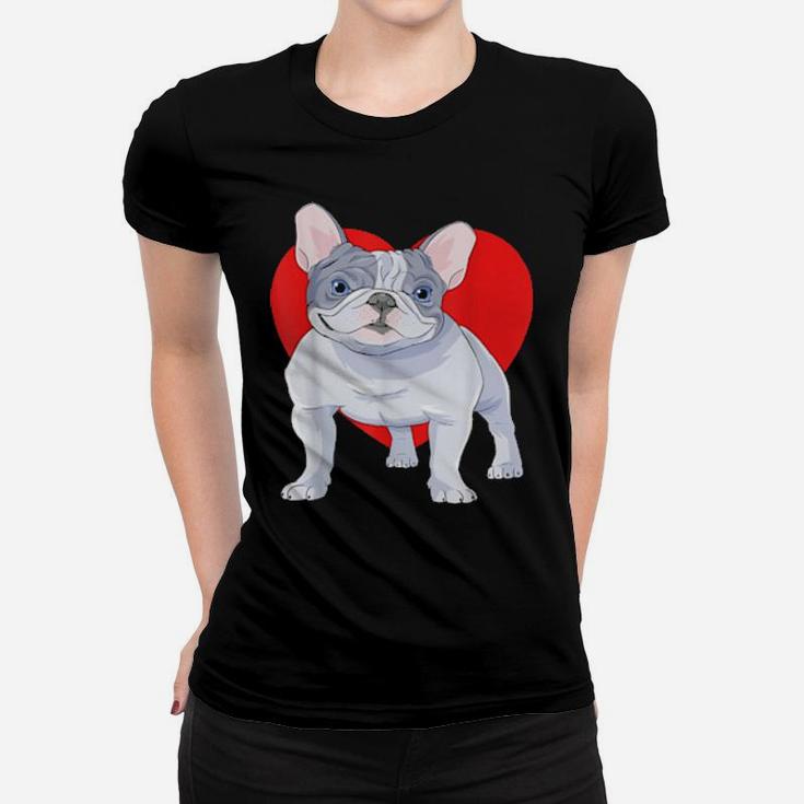 French Bulldog Dog Heart Valentine Day Decor Women T-shirt
