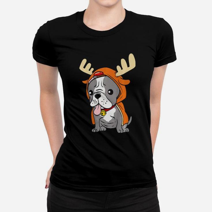 French Bulldog Dressed As Reindeer Dogs Xmas Women T-shirt