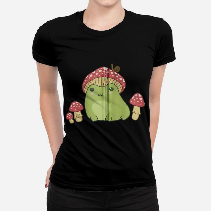 Frog With Mushroom Hat & Snail - Cottagecore Aesthetic Zip Hoodie Women T-shirt