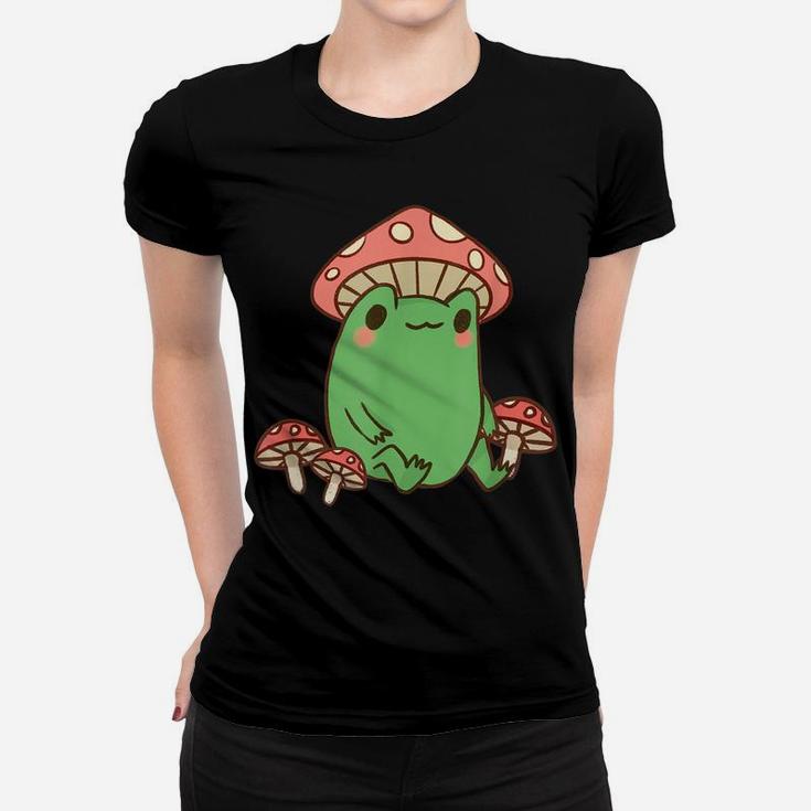 Frog With Mushroom Hat Cute Cottagecore Aesthetic Women T-shirt