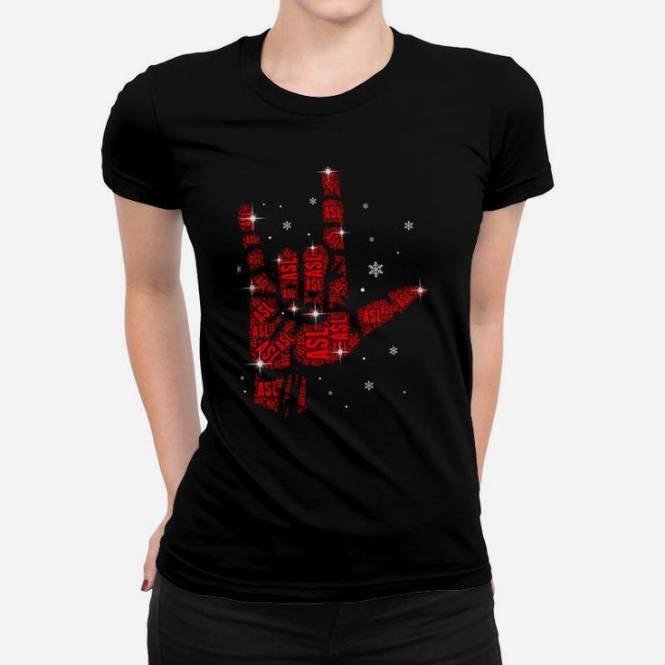 Funny Asl Christmas Light Sign Language Xmas Deaf Pride Gift Sweatshirt Women T-shirt