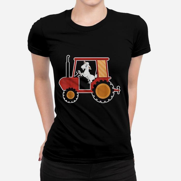 Funny Cartoon Goat Driving Tractor Farm Animals Lovers Gift Women T-shirt