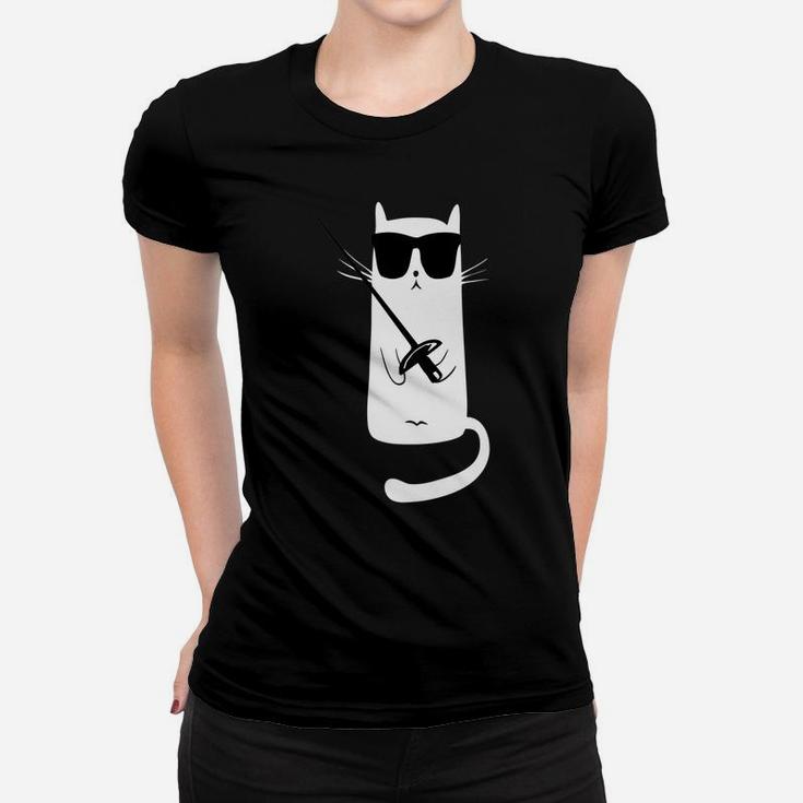 Funny Cat Wearing Sunglasses Fencing Women T-shirt