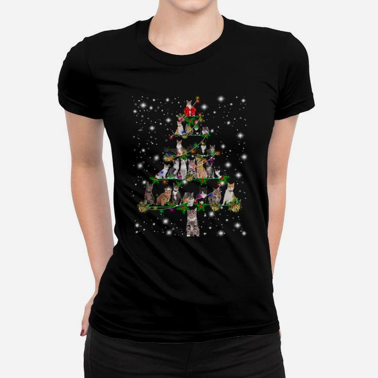 Funny Cats Christmas Tree Tee Ornament Decor Gift Women T-shirt