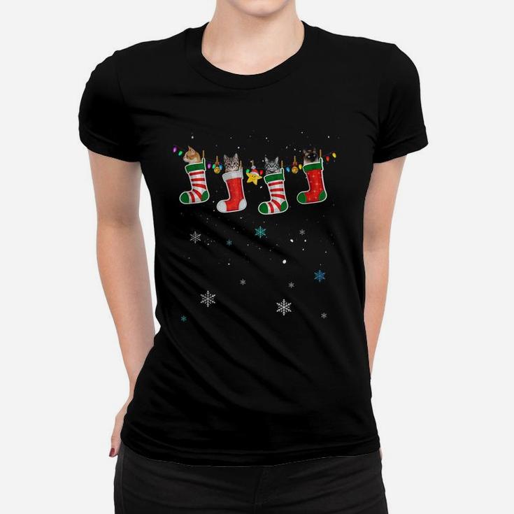 Funny Cats In Socks Christmas Cat Lovers Xmas Sweater Women T-shirt