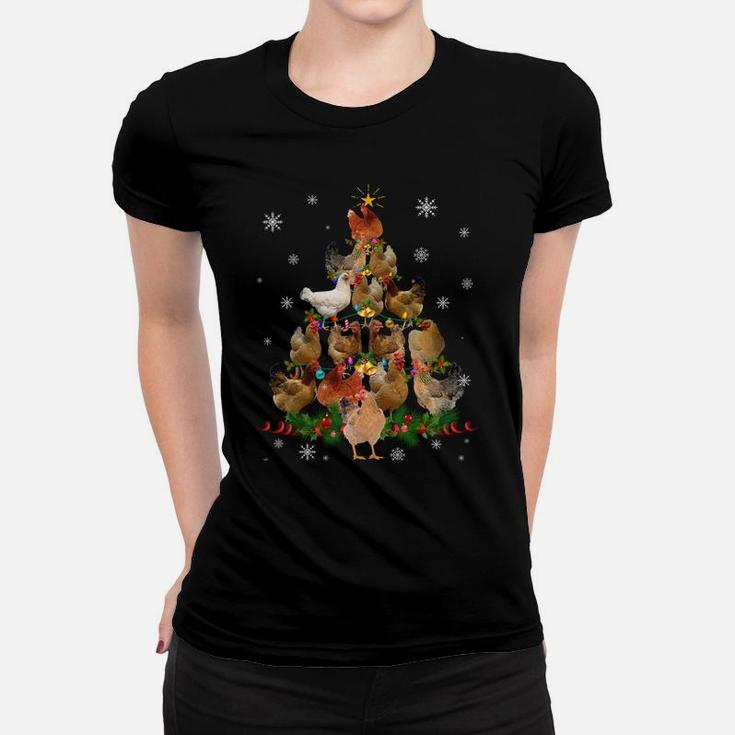 Funny Chicken Christmas Tree Pet Chicken Lover Christmas Sweatshirt Women T-shirt