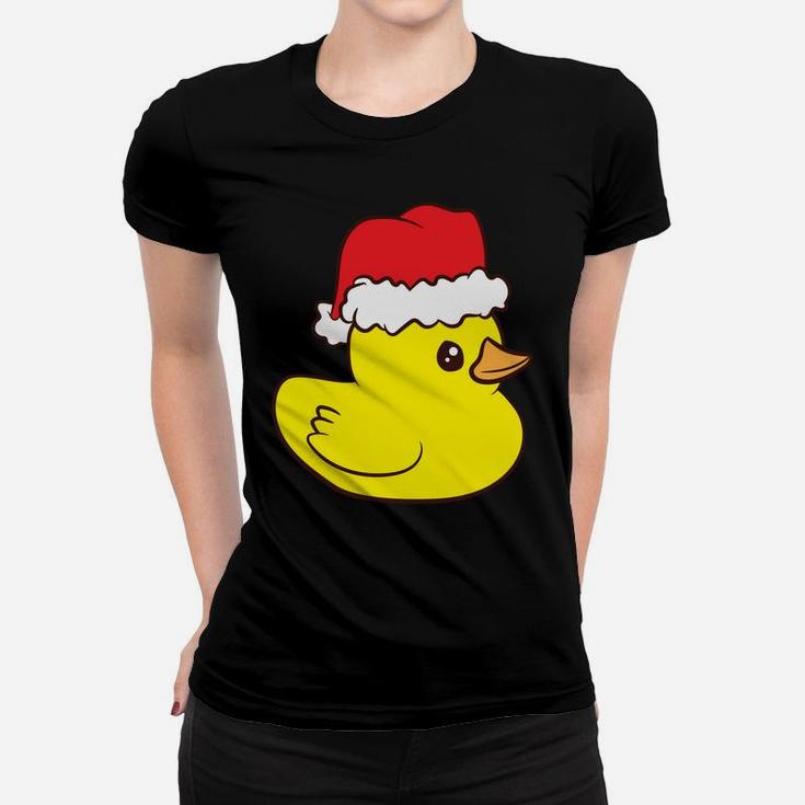 Funny Christmas Rubber Duck With Santa Hat Love Rubber Ducks Sweatshirt Women T-shirt