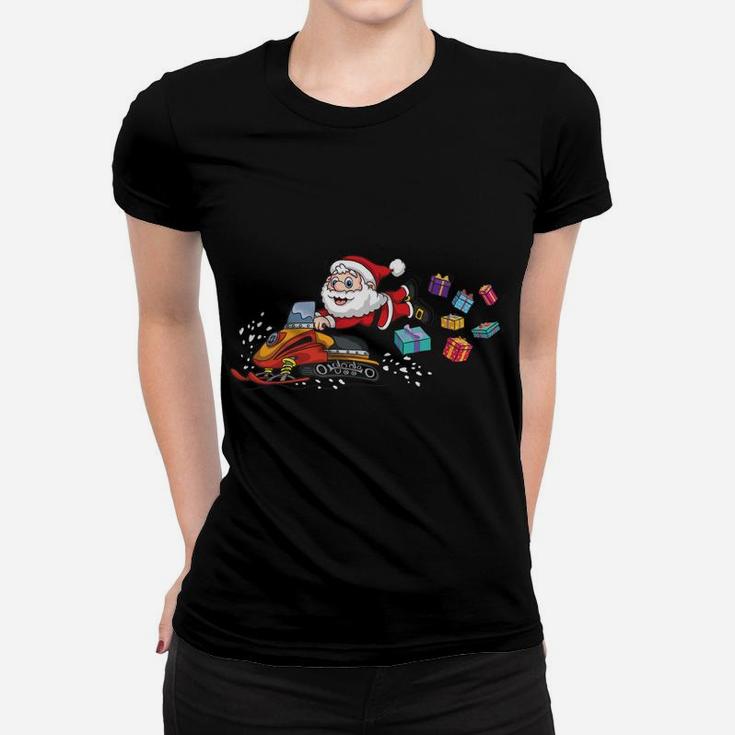 Funny Christmas Santa Claus Riding Snowmobile Kids Gifts Women T-shirt