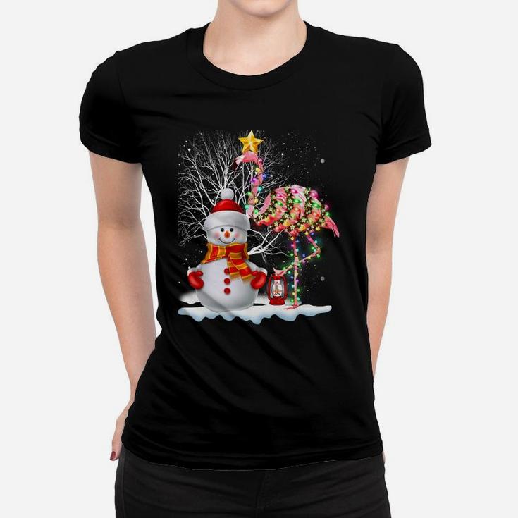 Funny Christmas Tree Flamingo Hat Santa Best Xmas Women T-shirt