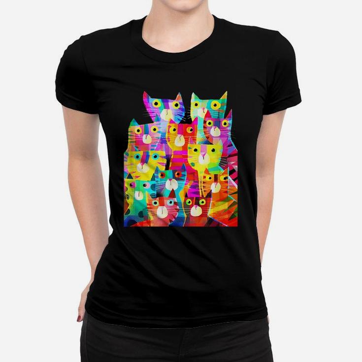 Funny Colorful Cats Shirt For Cat Lovers- Mother's Day Gift Women T-shirt