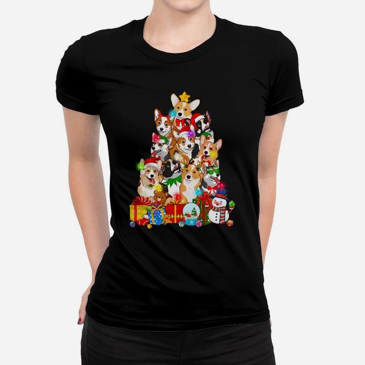 Funny Corgi Christmas Tree Lights Gift Dog Lover Women T-shirt