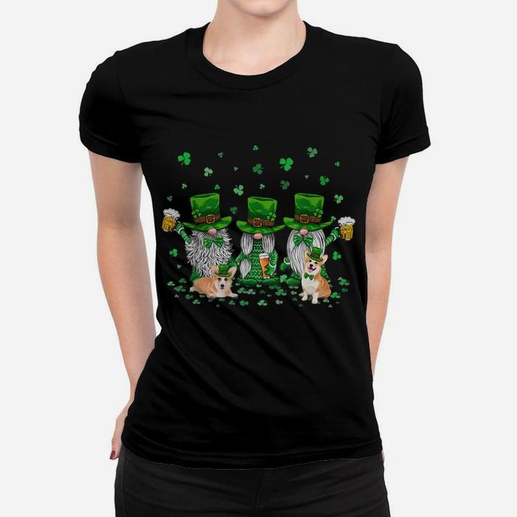 Funny Corgi Gnomes Irish St Patty's Themed Lucky Dog Gnome Women T-shirt