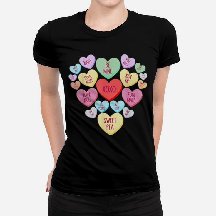 Funny Couple Valentines Day Heart Candy Conversation Women T-shirt