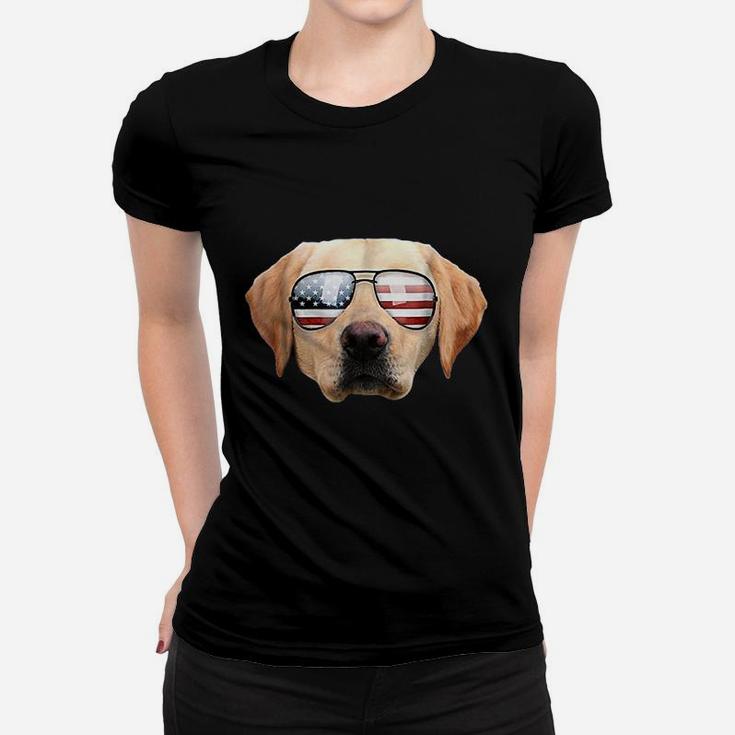 Funny Cute Patriotic Yellow Lab Sunglasses Dog Women T-shirt