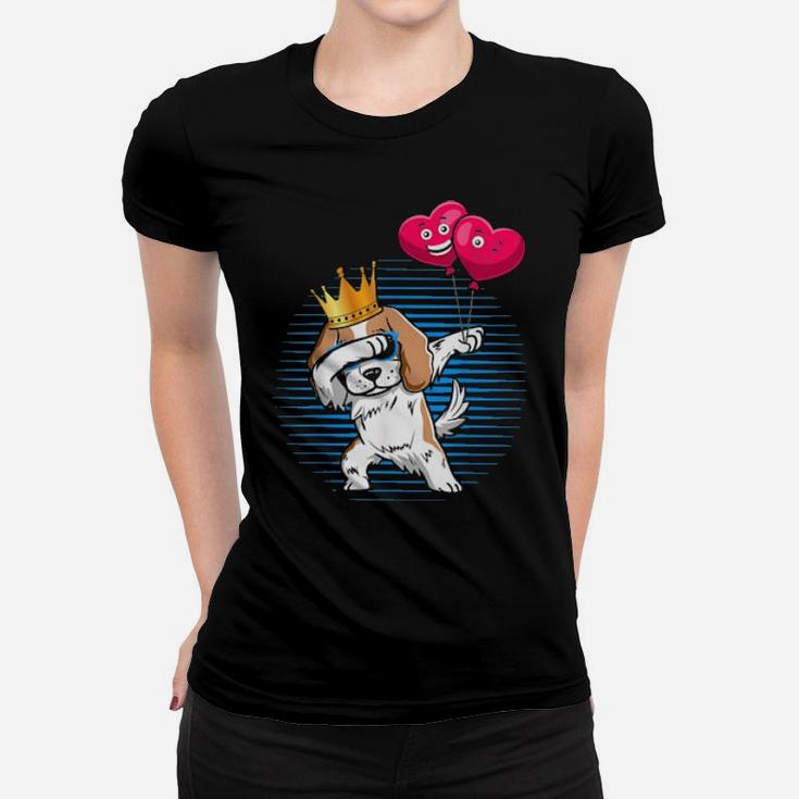 Funny Dabbing Dog Animal Cute Valentine's Day Women T-shirt