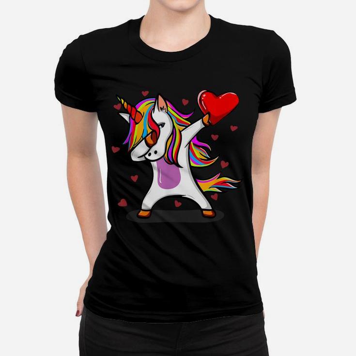 Funny Dabbing Unicorn Heart Valentine's Day Gift Boys Girls Women T-shirt