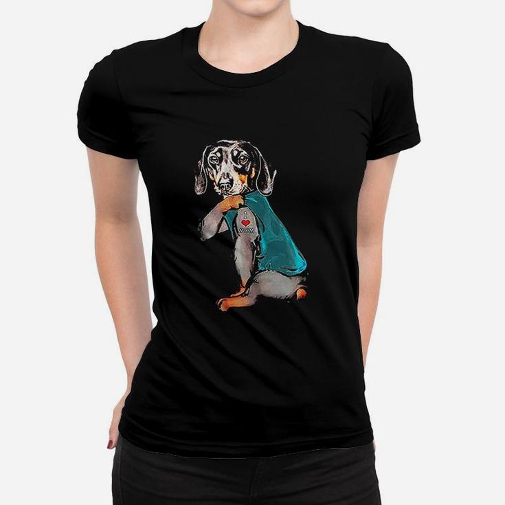 Funny Dachshund Cute Dachshund Dog I Love Mom Tattoo Gift Women T-shirt
