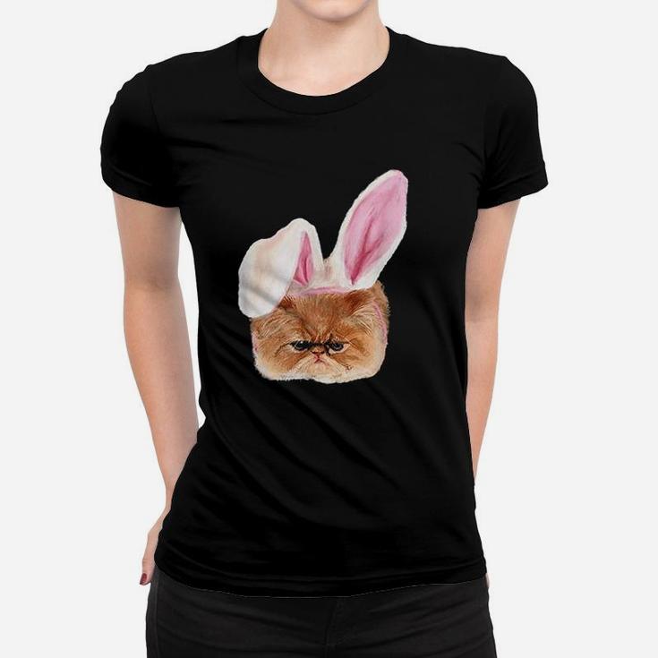 Funny Easter Persian Cat Bunny Ears Adorable Cat Face Fluffy Women T-shirt