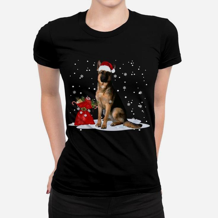 Funny German Shepherd Christmas  Santa Hat Animal Sweatshirt Women T-shirt