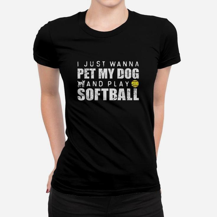 Funny Girls Softball Puppy Dog Lover Gift Women T-shirt