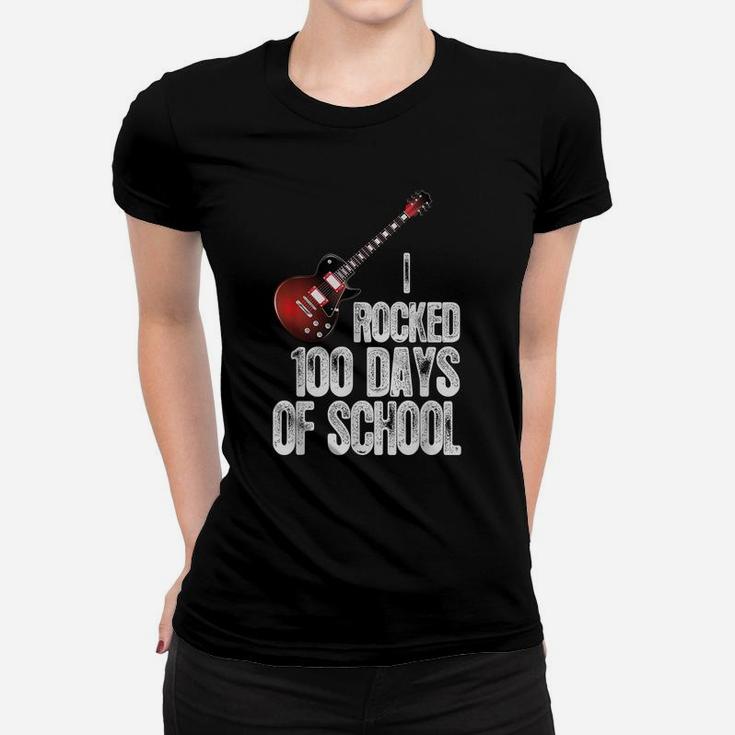 Funny Guitar 100th Day Of School I Rocked 100 Days Of School Women T-shirt