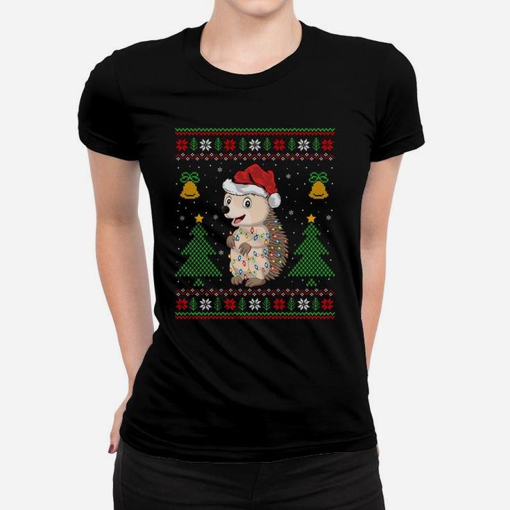 Funny Hedgehogs Xmas Gift Santa Hat Ugly Hedgehog Christmas Sweatshirt Women T-shirt
