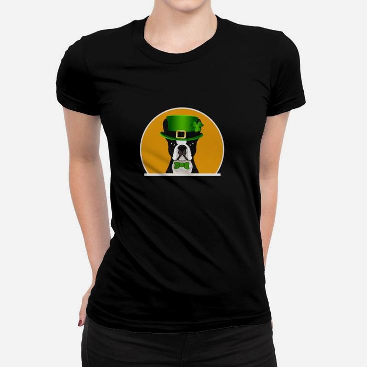 Funny Irish Leprechaun Hat Boston Terrier St Patricks Day Women T-shirt