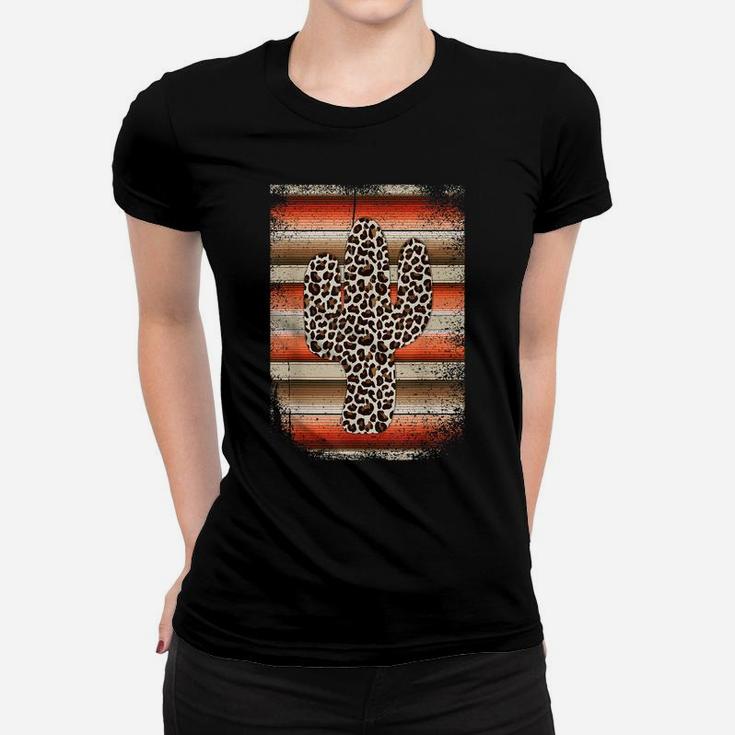 Funny Leopard Cactus Serape Cactus Print Orange Red Brown Women T-shirt