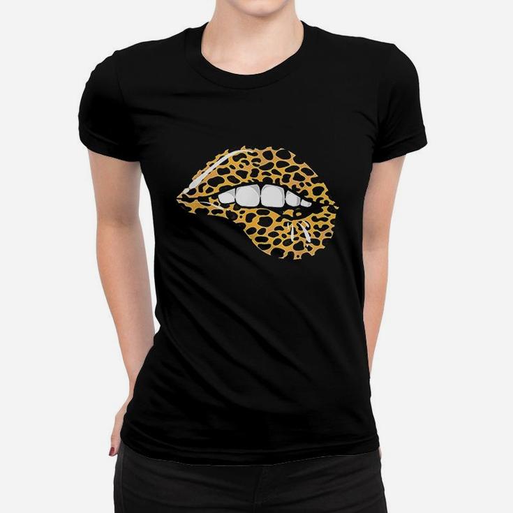 Funny Leopard Lips Cool Women Mouth Cheetah Lipstick Gift Women T-shirt