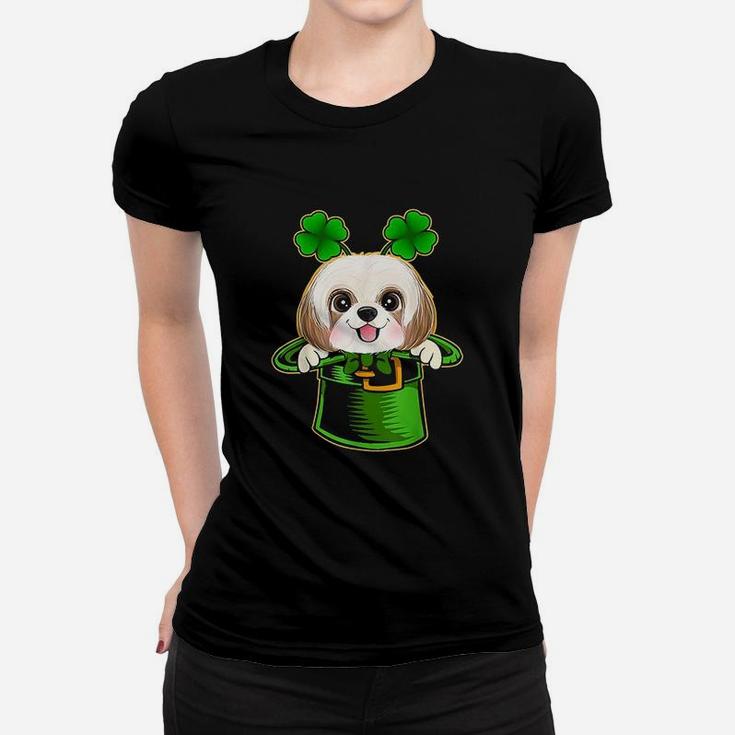 Funny Leprechaun Hat Shih Tzu Dog Women T-shirt