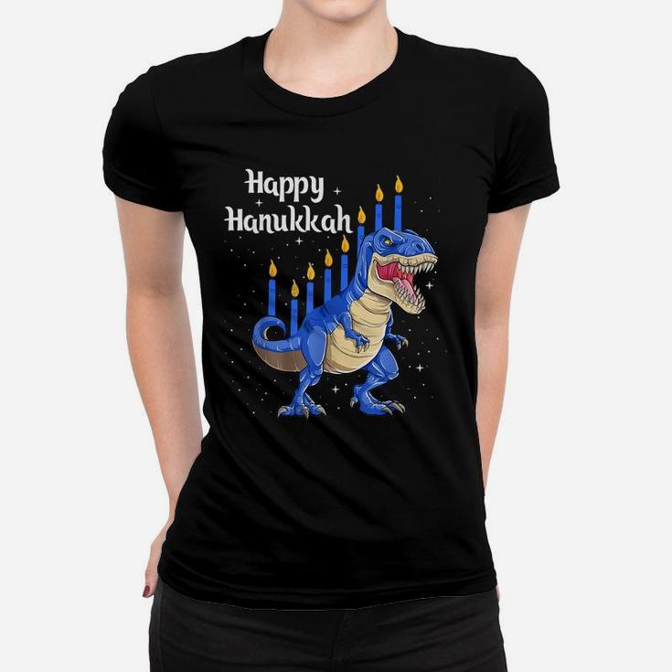Funny Menorasaurus Rex Dinosaur Chanukkah Happy Hanukkah Women T-shirt