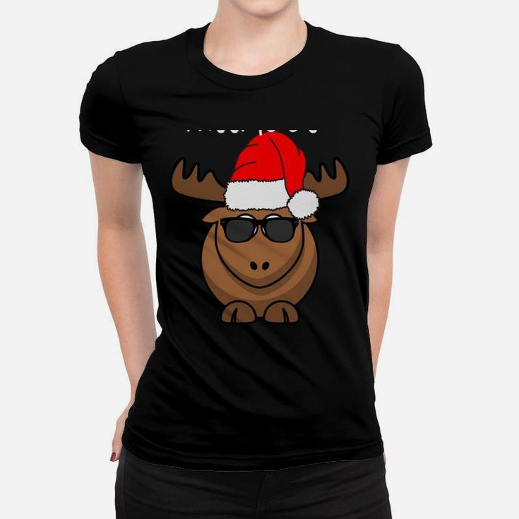 Funny Merry Kissmoose Xmas Antlers Santa Hat Decor Women Men Sweatshirt Women T-shirt