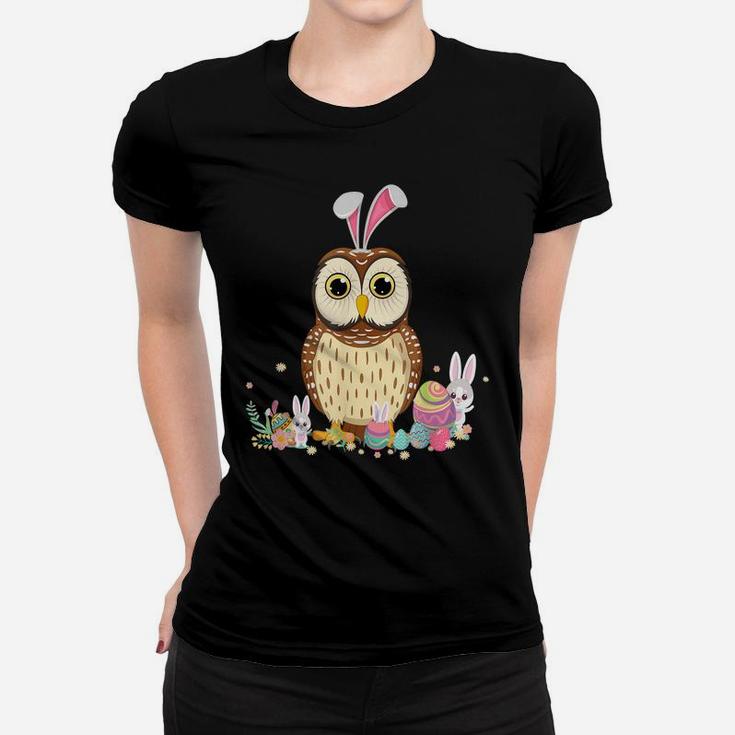 Funny Owl Bunny Ear Easter Day Hunting Egg Rabbit Women T-shirt