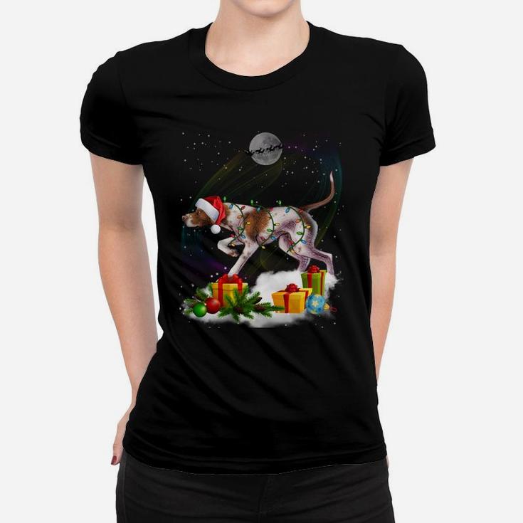 Funny Pointer Dog Christmas Lights Santa Hat Xmas Sweatshirt Women T-shirt