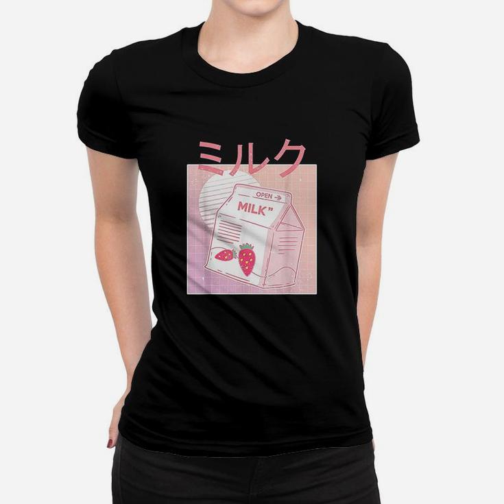 Funny Retro 90S Japanese Kawaii Strawberry Milk Shake Carton Women T-shirt