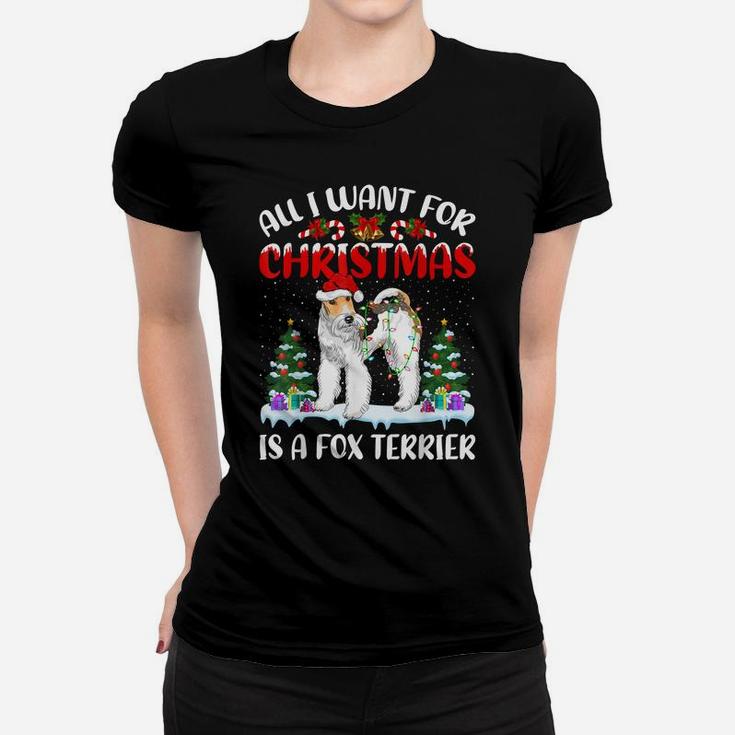 Funny Santa Hat All I Want For Christmas Is A Fox Terrier Women T-shirt