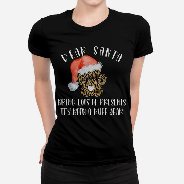 Funny Santa Hat Dog Cat Paw Print Tshirt Christmas Clothes Raglan Baseball Tee Women T-shirt