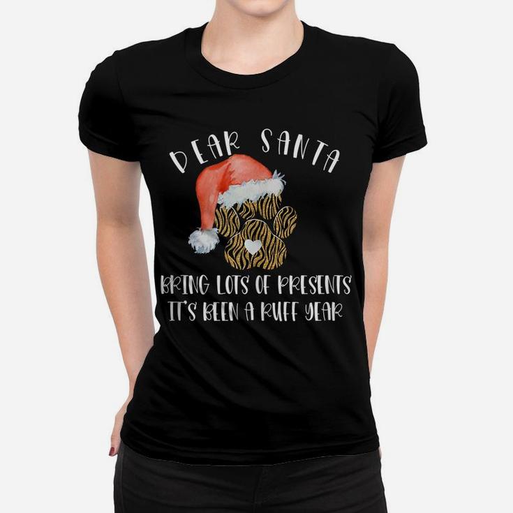 Funny Santa Hat Dog Cat Paw Print Tshirt Christmas Clothes Women T-shirt