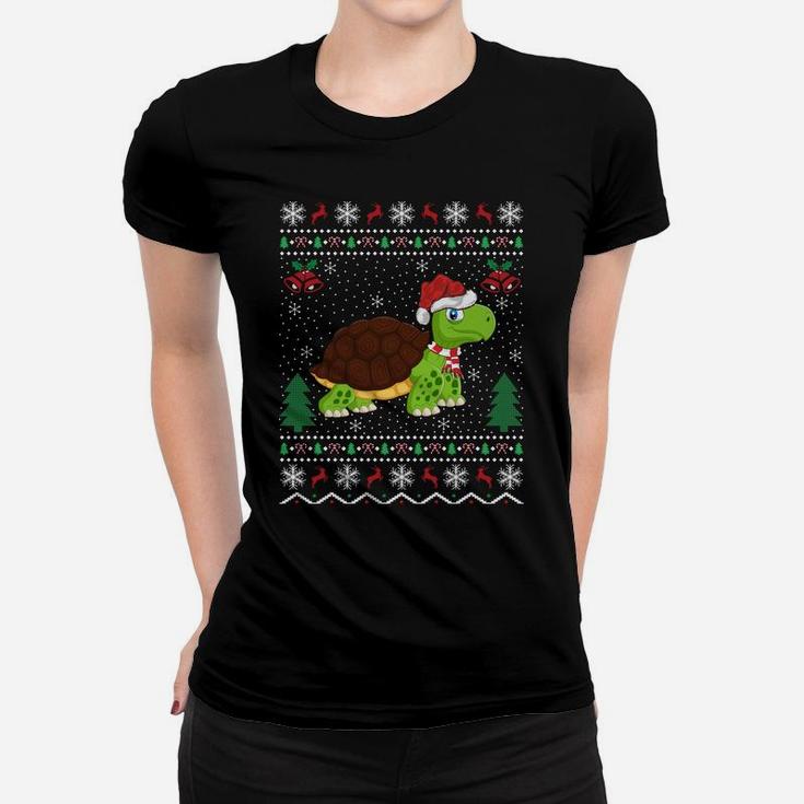 Funny Santa Hat Sea Turtle Xmas Gift Ugly Turtle Christmas Women T-shirt