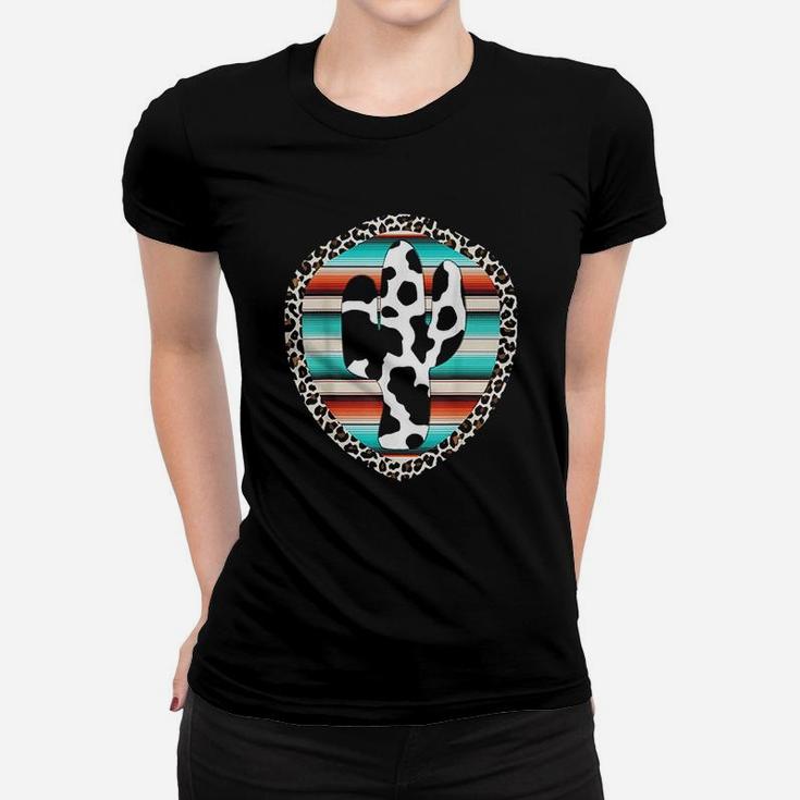 Funny Serape Cow Print Cactus Leopard Print Turquoise Women T-shirt